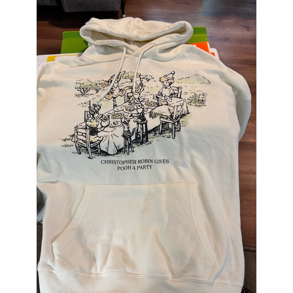Disney Winnie the Pooh Christopher Robin Party Hoodie Cream XL Pullover
